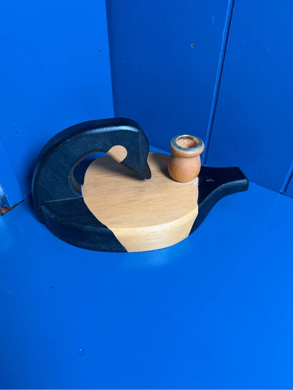 Wooden Swan Candle Holder - Black and Natural